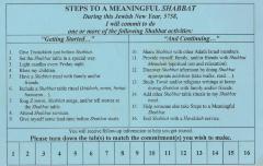 Adath Israel's "Steps to a Meaningful Shabbat" Commitment Card (Cincinnati, OH)