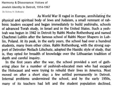 History and Photographs of the Yeshivat Chochmei Lublin in Detroit, Michigan