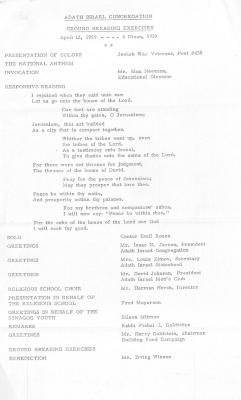 Adath Israel Congregation Ground Breaking Exercises for the Religious School Building, April 12, 1959