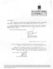 Agudath Israel of America (New York, New York) - Letter re: Membership Card