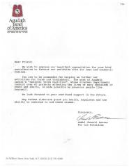 Agudath Israel of America (New York, New York) - Thank You Letter re: Contribution, 1992