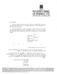 Agudath Israel of America (New York, New York) - Letter re: Membership Card, 1985