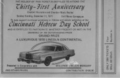 Cincinnati Hebrew Day School (Cincinnati, OH) - Raffle Ticket (no. 273, 277) for raffle held at Golf Manor Synagogue, 1977