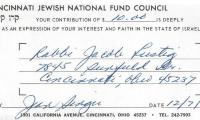 Cincinnati National Jewish Fund (Cincinnati, OH) - Contribution Receipt (no. 5073), 1970