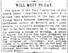 Articles Regarding 1895 / 1896 Acquiring of new Synagogue for of Adath Israel Congregation (Cincinnati, Ohio)