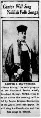 Article Regarding Cantor Solomon Brownstein Signing Yiddish Folk Songs