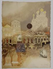 Signed intaglio by Mikulas Kravjansky titled "Jerusalem Suite," 1982
