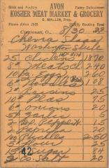 Receipt for Chevrah Shaas from Avon Kosher Meat Market, 1939