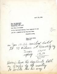 Letter from Kneseth Israel to Mrs. Ben Berkowitz concerning payments for Perpetual Care, April 13, 1964