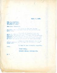 Letter from Kneseth Israel to Mrs, B. Lowenthal concerning perpetual care, September 2, 1953