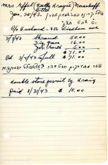 Effel Menachoff's cemetery account statement from Kneseth Israel, beginning February 3, 1943