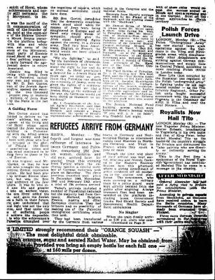 Copy of Article About the Arrival of Jewish Refugees in Palestine