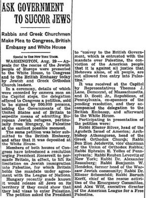 August 1944 Article - Rabbis and Greek Churchmen Make Plea to Congress, British Embassy and White House