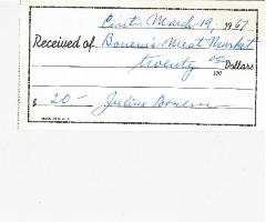 New Hope Congregation Burial Society Receipt - Bonem's Meat Market - 1967