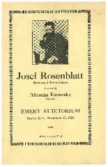 Musical Program for Josef Rosenblatt accompanied by Abracha Konevsky, Concert at Emery Auditorium Program, November 18, 1923, Cincinnati, Ohio