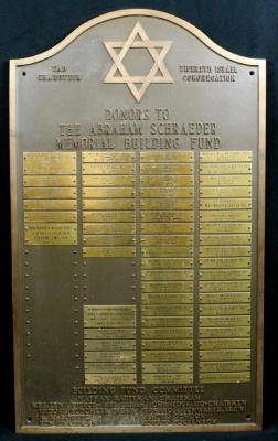 Yad Charutzim & Tifereth Israel Congregation Donor Board to the Abraham Schraeder Memorial Building Fund