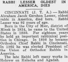 Rabbi Lesser Obituary 10.24.1924