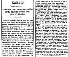 Article Regarding the Mizrachi Convention Held in Cincinnati -  4.26.1914
