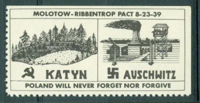 Polish Stamp / Label "Poland Will Never Forget Nor Forgive" - Katyn & Auschwitz