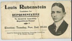 Louis Rubenstein 1920 Election Advertising Card as Candidate for Republican Representative to Ohio General Assembly 