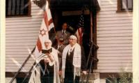 Photograph of the Members of Congregation B'Nai Avraham (Cincinnati, Ohio) Leaving Their Synagogue Building after their Merger with Northern Hills Congregation