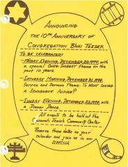 Documents and Pictures Relating to the 1974 10th Anniversary of Congregation B’Nai Tzedek (Cincinnati, Ohio)