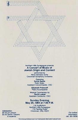 Northern Hills Synagogue (B’nai Avraham) Presents a Concert of Music of Jewish Origin and Content 1984 (Cincinnati, OH)