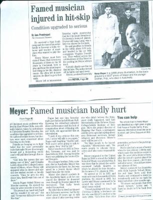 "Famed musician injured in hit-skip" - newspaper clipping 