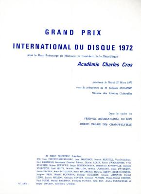 "Grand Prix International du Disque 1972" - invitation and program